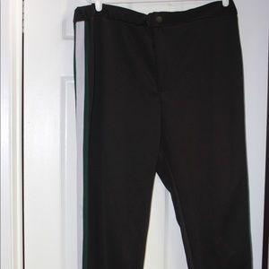 White and green striped stretchy black pants
